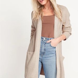 Old Navy Oatmeal Textured Shaker-Stitch Long-Line Open-Front Sweater for Women